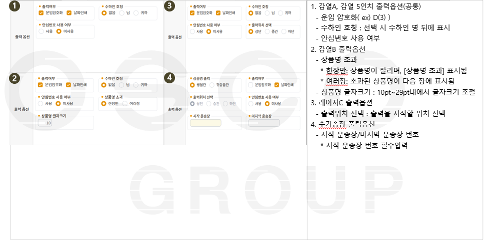 운송장 출력 화면 설명